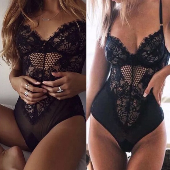 NWT💕Lacey Black Bodysuit Teddy💕Lingerie💕 Sexy - Picture 2 of 8